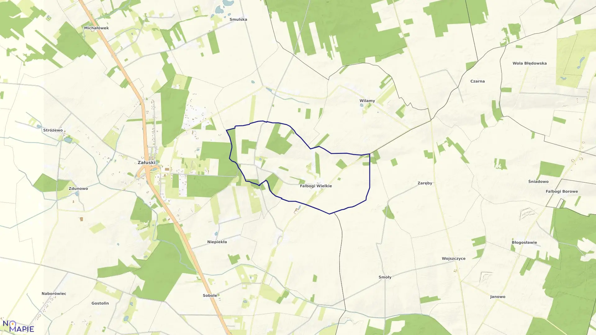 Mapa obrębu FALBOGI WIELKIE w gminie Załuski